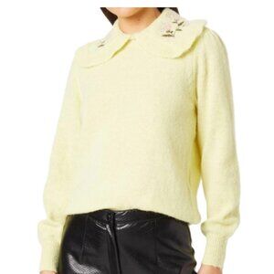 ASOS Floral Embroidered Collar Knitted Sweater in Butter Yellow